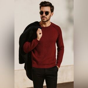 Ted Baker Men's Size 3 Burgundy Rib Panel Long Sleeve Crewneck Sweater